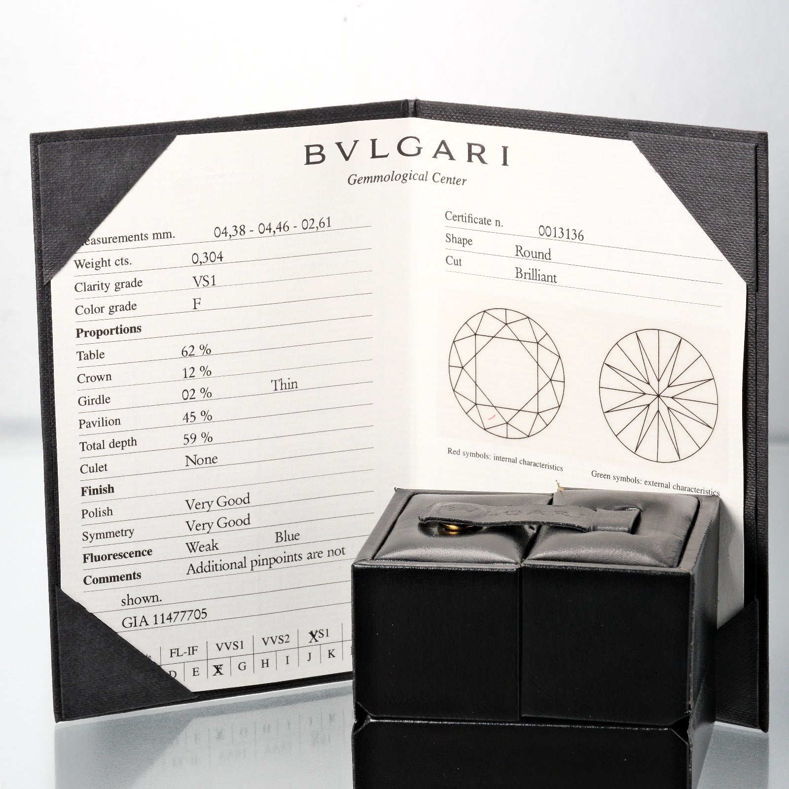 Bulgari Crown Solitaire Ring Ring 8 . 0.304ct/VS1/F/VG Pt950 Platinum Diamond BVLGARI A+ Ranked Cl