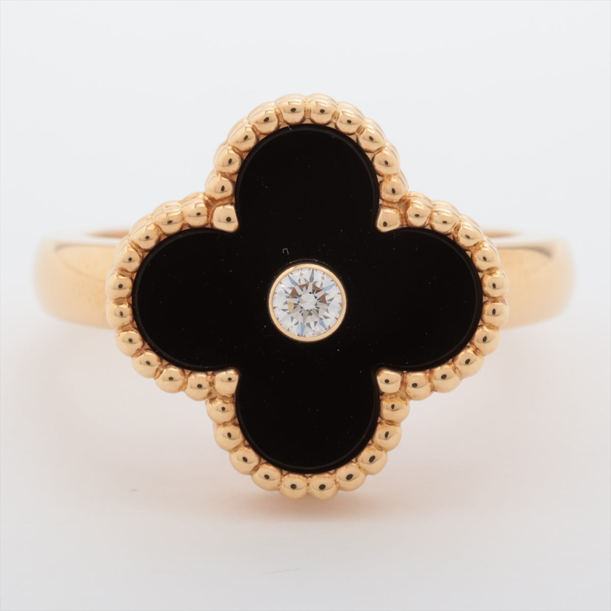 Van Cleef & Arpels Vintage Alhambra Onyx Diamond Ring 750 (YG) 7.0g 54 VCARA41054