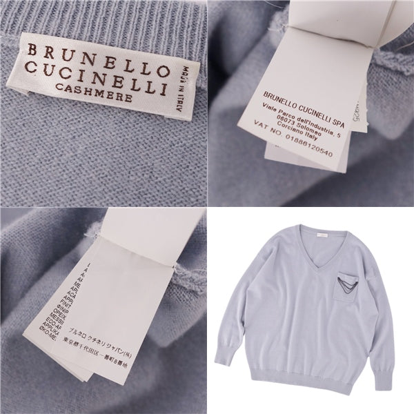 Brunello Cucinelli e  Vneck Cashmereia Tops  L Blue Grey Made in Italy