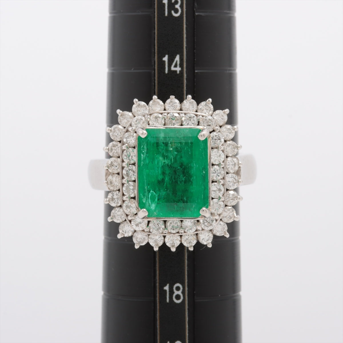 Emerald Diamond Ring Pt900 14.2g E4.43 D1.45