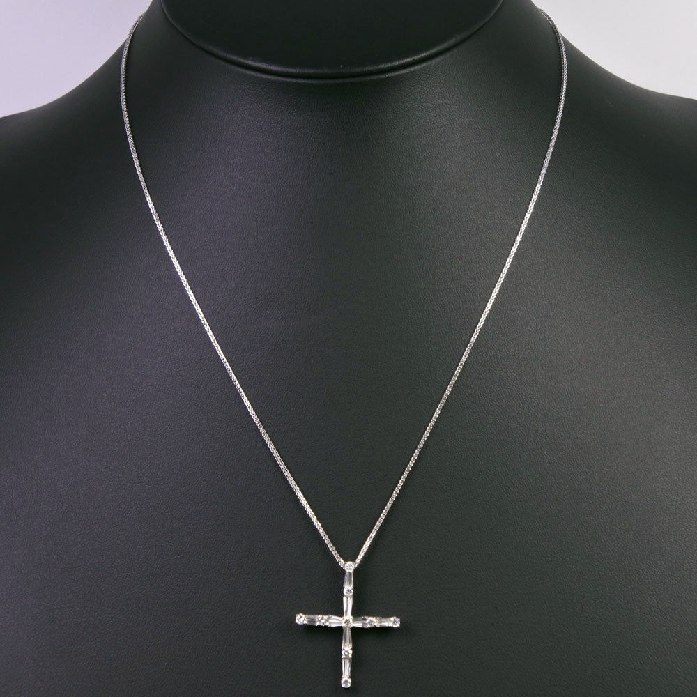 Cross necklace K18 White g x diamond 0.433/0.613 Cross about 4.5g cross ladies A rang K18 white gold x diamond