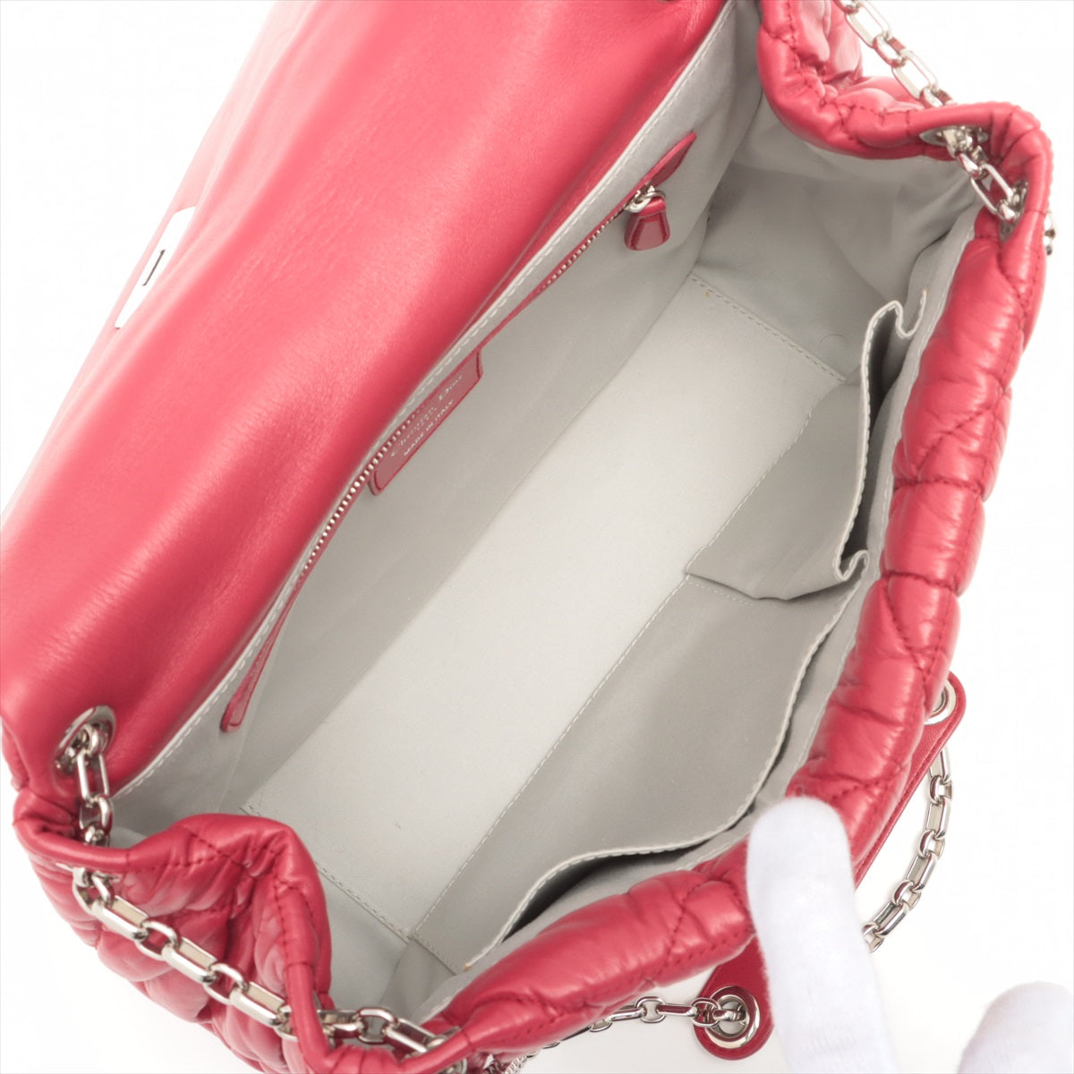 Christian Dior Leather Chain Shoulder Bag Red