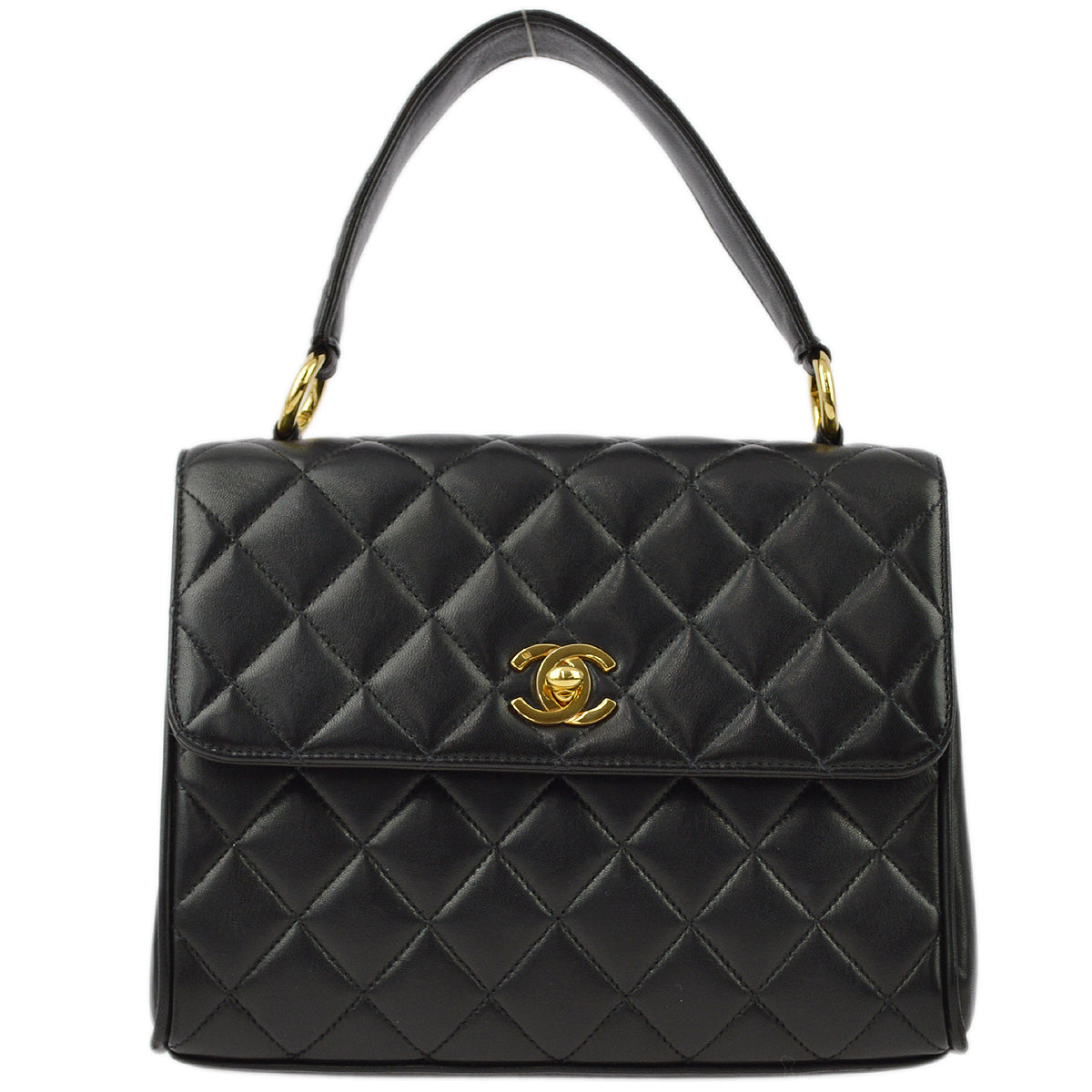 Chanel Black Lambskin Straight Flap Handbag