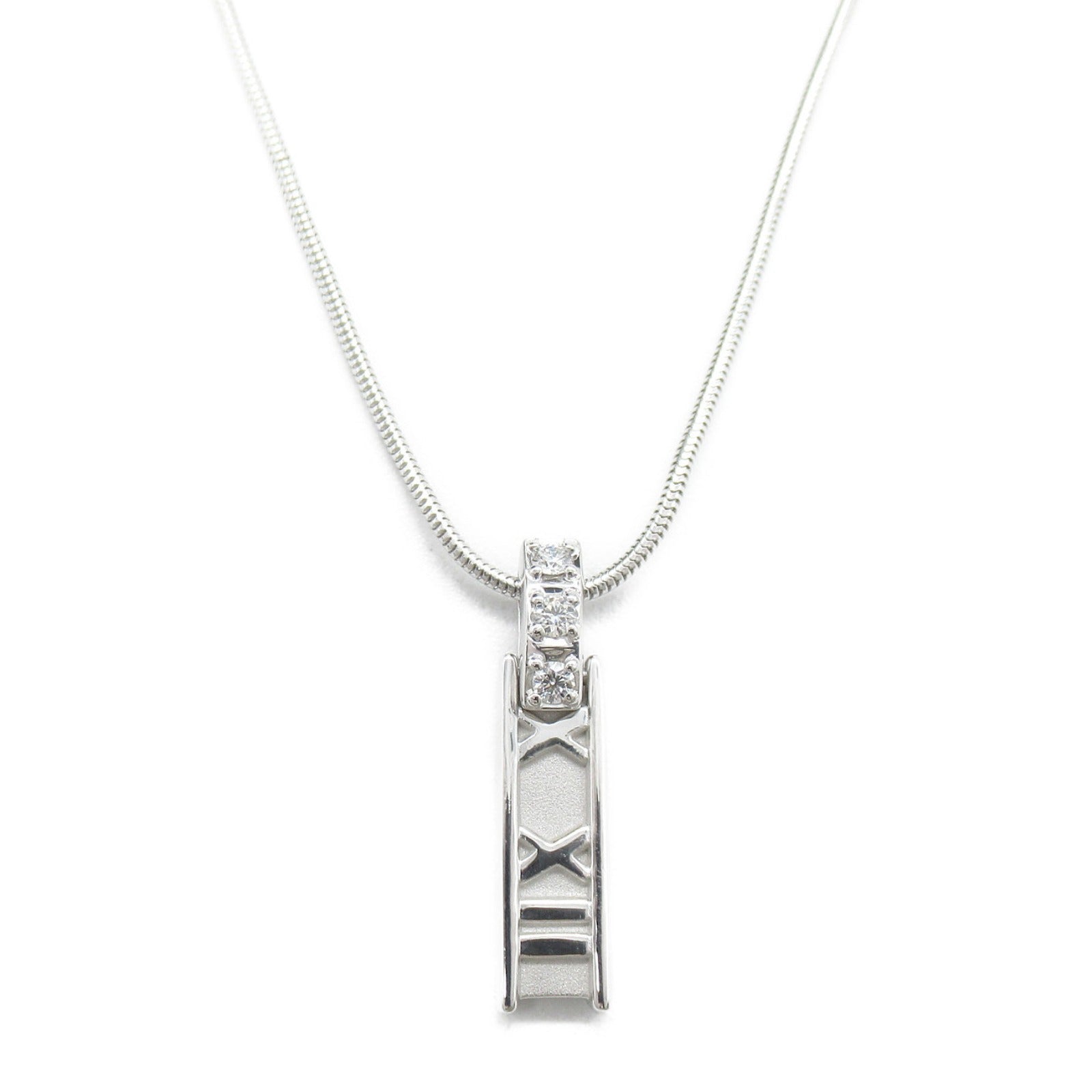 TIFFANY&CO Atlas 3P Diamond Necklace Collar Jewelry K18WG (White G) Diamond  Clearance
