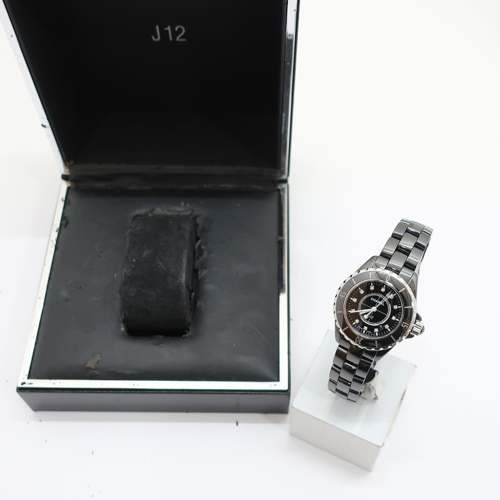 Chanel J12 Black Ceramic H1625 33mm 12PD Diamond SS Box