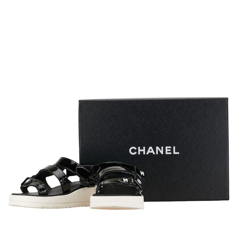 Chanel Coco Sandalss Size 36 Black White Leather Emmelie  CHANEL