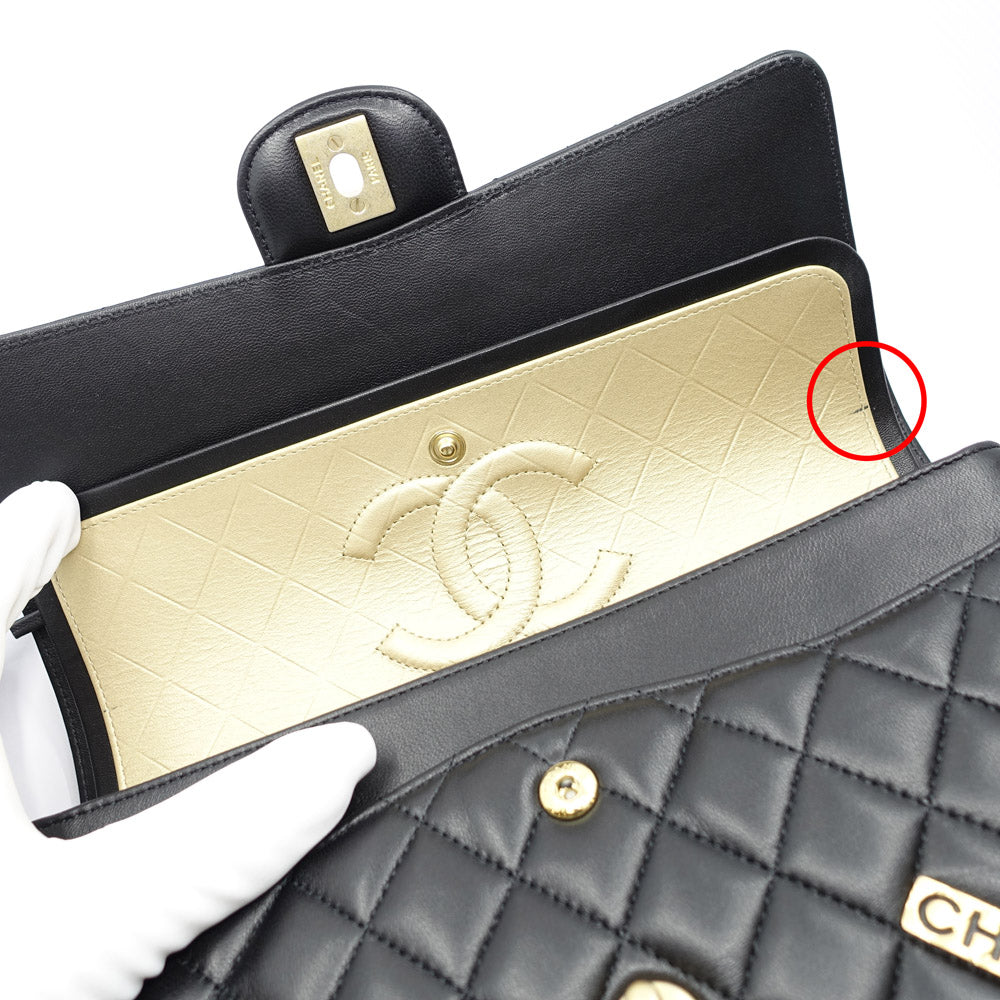 Chanel Matrasse Icon Charm  Double Flap Double Chain Bag Black G