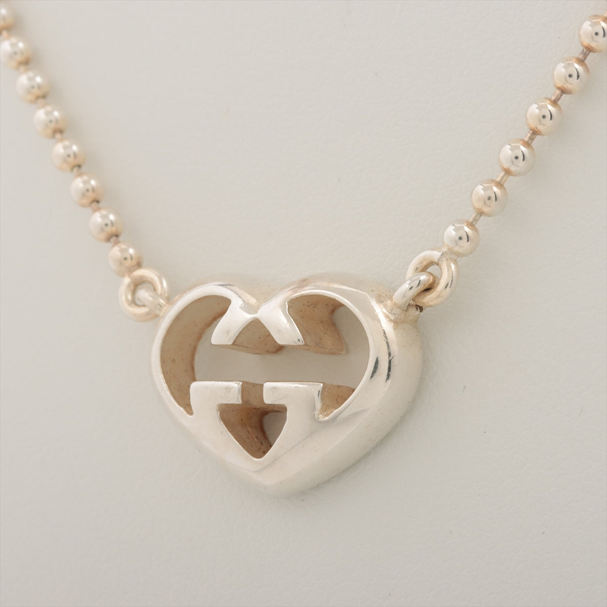 Gucci Interlocking G Heart Necklace 925 15.0g Silver
