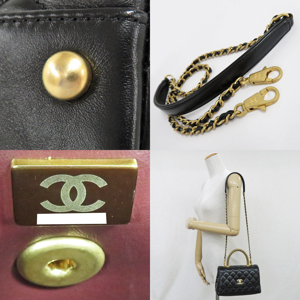 Chanel Coco Handle 24 XS A92990 Black G  Top Handle Flap Bag Black GD Gold Tools Logo Leather