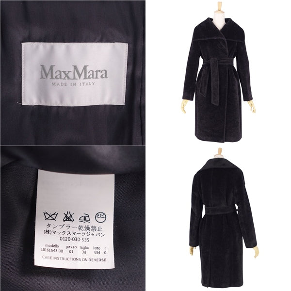 Max Mara Long Coat Double Breasted Alpacca Wool JI38 USA4 FB36 (Equivalent to S) Black