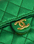 Chanel 1989-1991 Classic Flap Micro Shoulder Pochette Pouch Satin Green