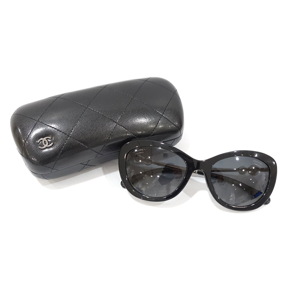 Chanel Sun Sunglasses Pearl Coco Black Silver G  5340-H-A Small s