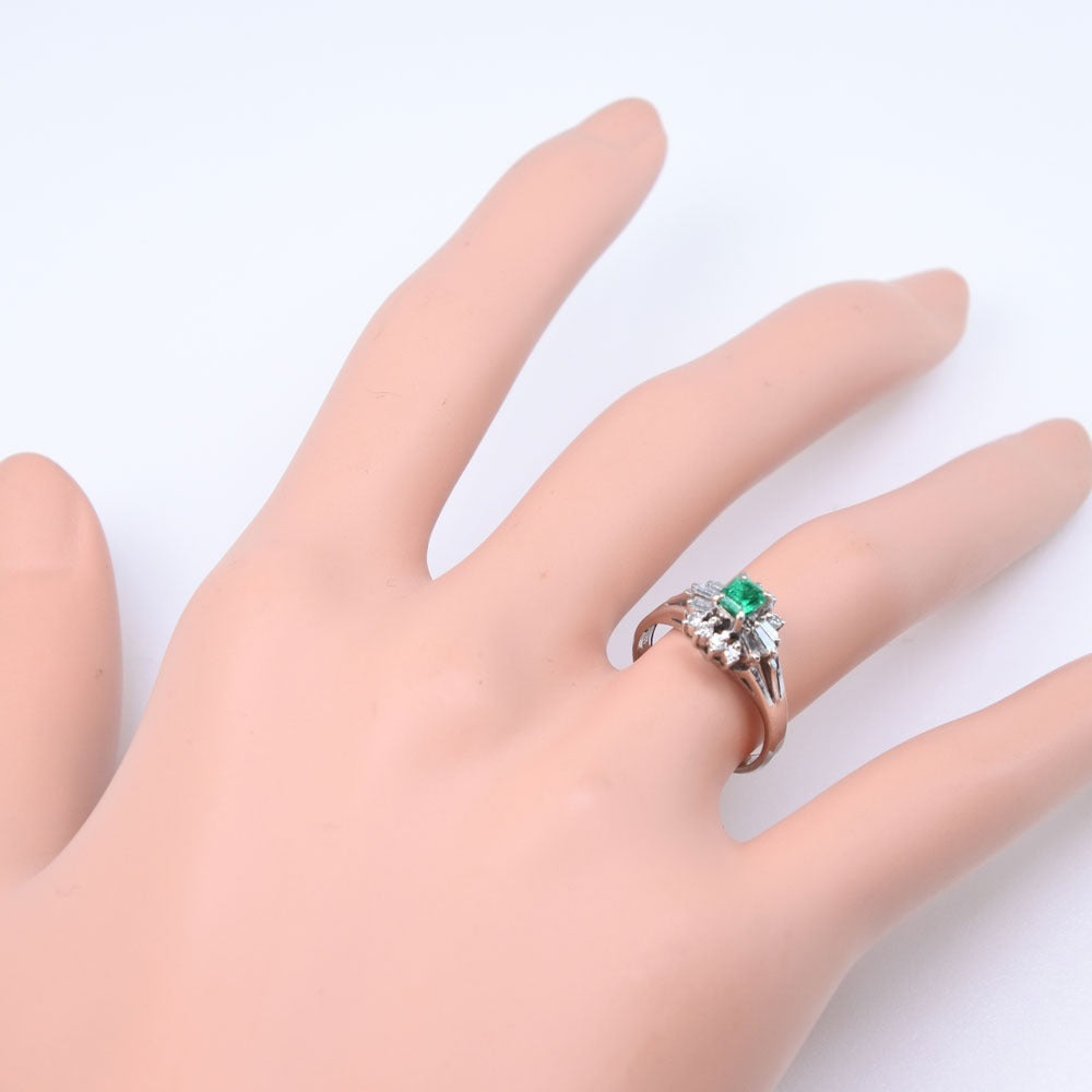 8.5 . Ring Ring Pt900 Platinum x Emerald x Diamond E0.27 D0.29  4.2g  【Classic】 A Ranked  Cl