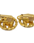 Chanel Gold Button Earrings Clip-On Rhinestone 2137