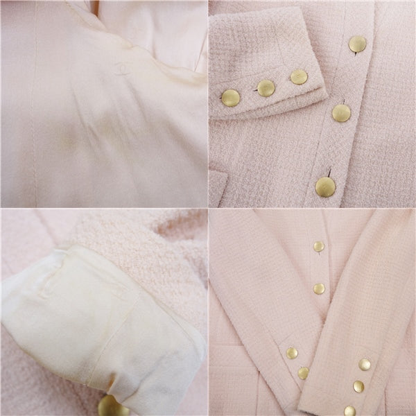 Vint Chanel CHANEL  98P Shirt Suit Wool Tweed Coco Button Jacket Shirt  French Made 42 (L Equivalent) Beige  EVA