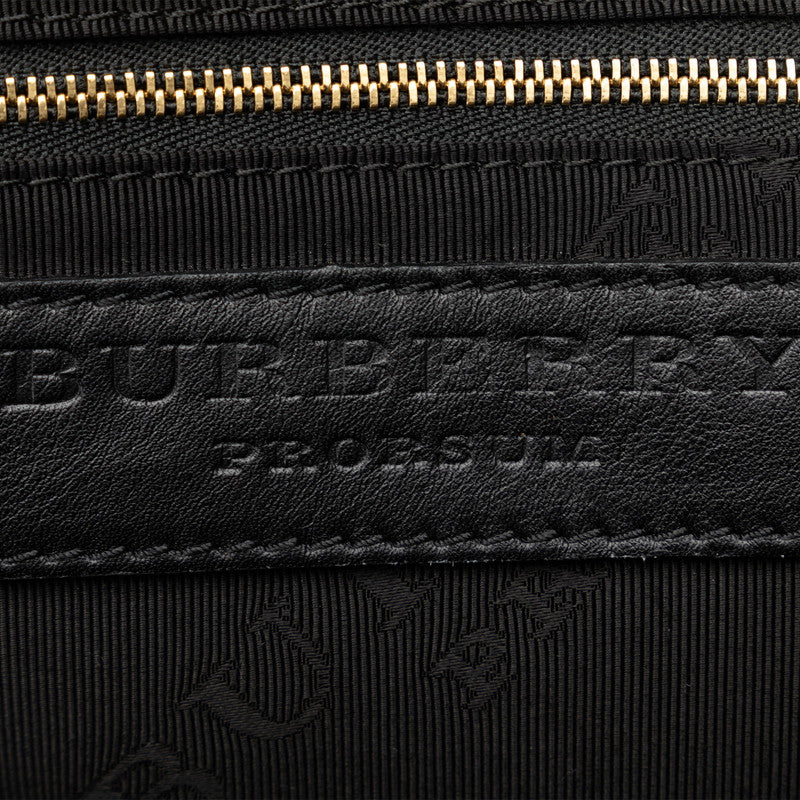 Burberry Check Ribbon Logo Tote Bag Black Brown Cotton Leather  BURBERRY