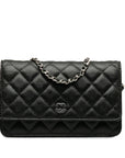 Chanel Matrases Coco  Chain Shoulder Wallet Black Caviar S  CHANEL