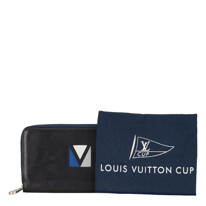 Louis Vuitton LV Cup Zippie Organizer Round Fashner Long Wallet M80709 Black Navy Leather Mens LOUIS VUITTON
