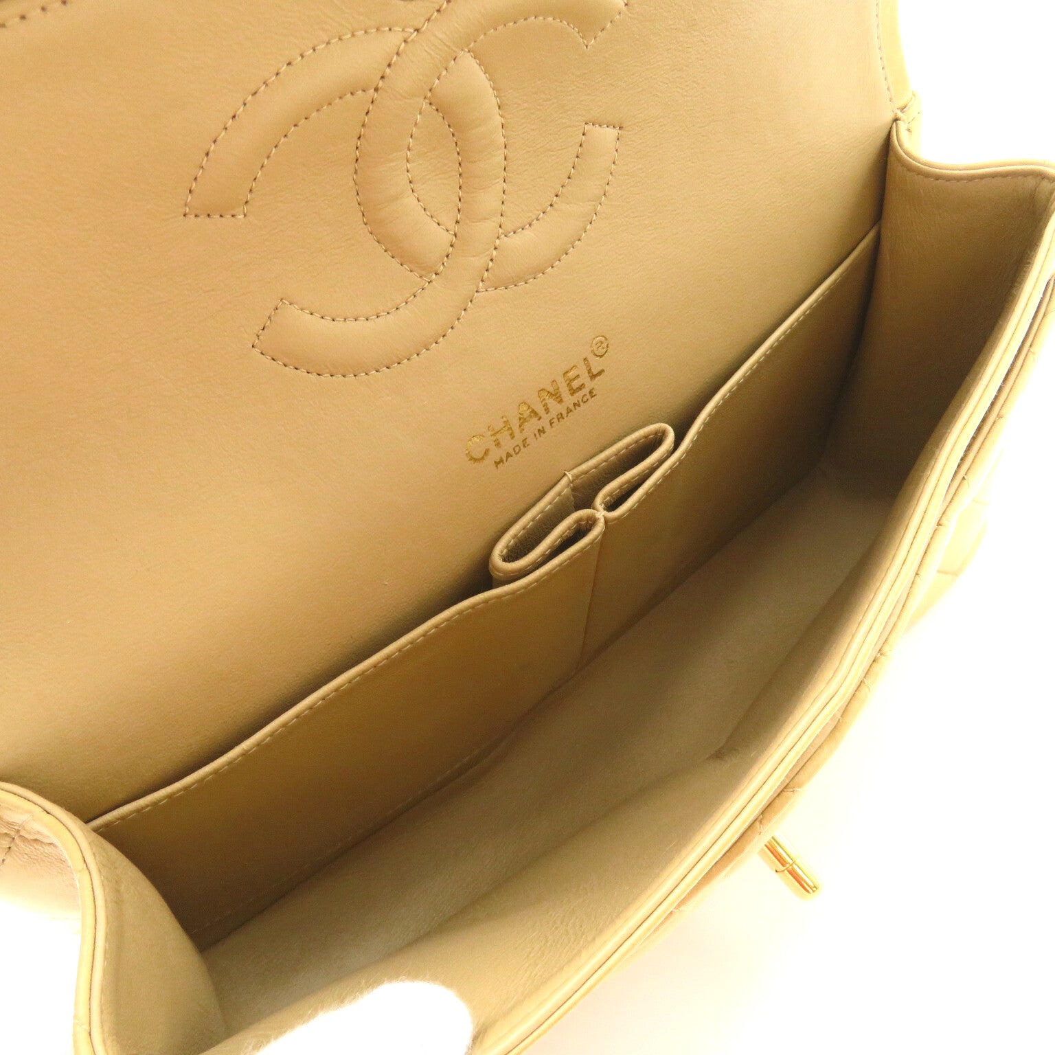 Chanel Double Flap Chain Shoulder Shoulder Bag  Beige S/Cards