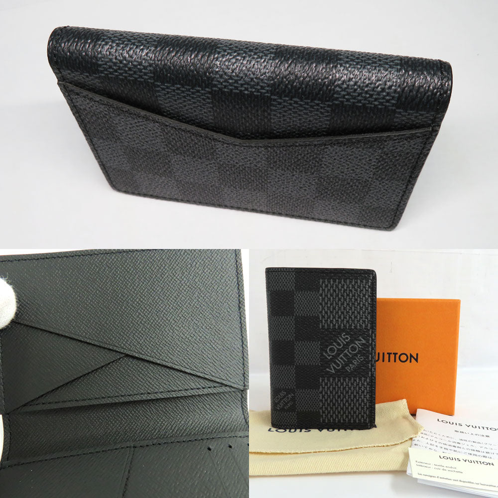 Louis Vuitton N60431 Damier Graphite 3D Black Card Case Passcase Small Lace Mens Beauty