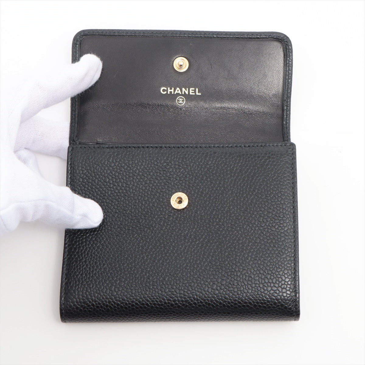 Chanel Coco Caviar S Compact Wallet Black Gold  8th