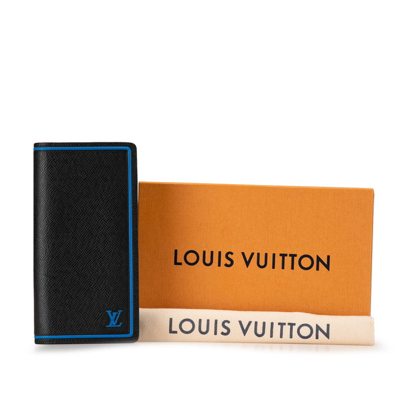 Louis Vuitton Taiga Portefolio Braza Double Fold Wallet M63300 Black Leather Mens LOUIS VUITTON