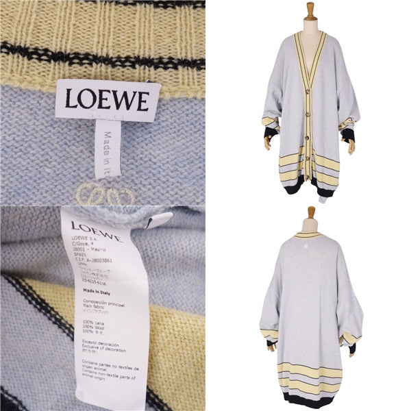 Loewe Cardigan Long Sleeve Anagram Over-Size Wool Tops  Italian L Blue/Yellow/Black  LODEST