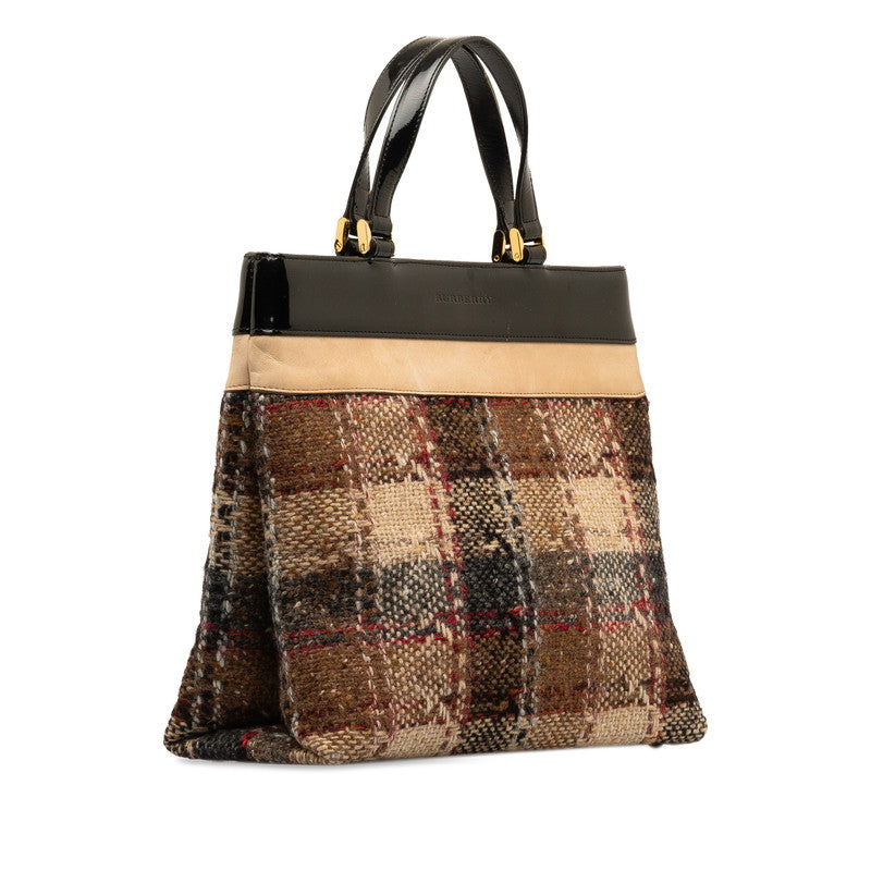 Burberry Check Handbag Beige Multicolor Wool Patent Leather  BURBERRY