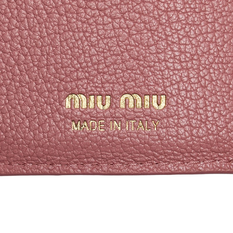 Muumium Logo Ribbon Motif G  Three Folded Wallet Compact Wallet Pink Leather  MIUMIU Mexico]