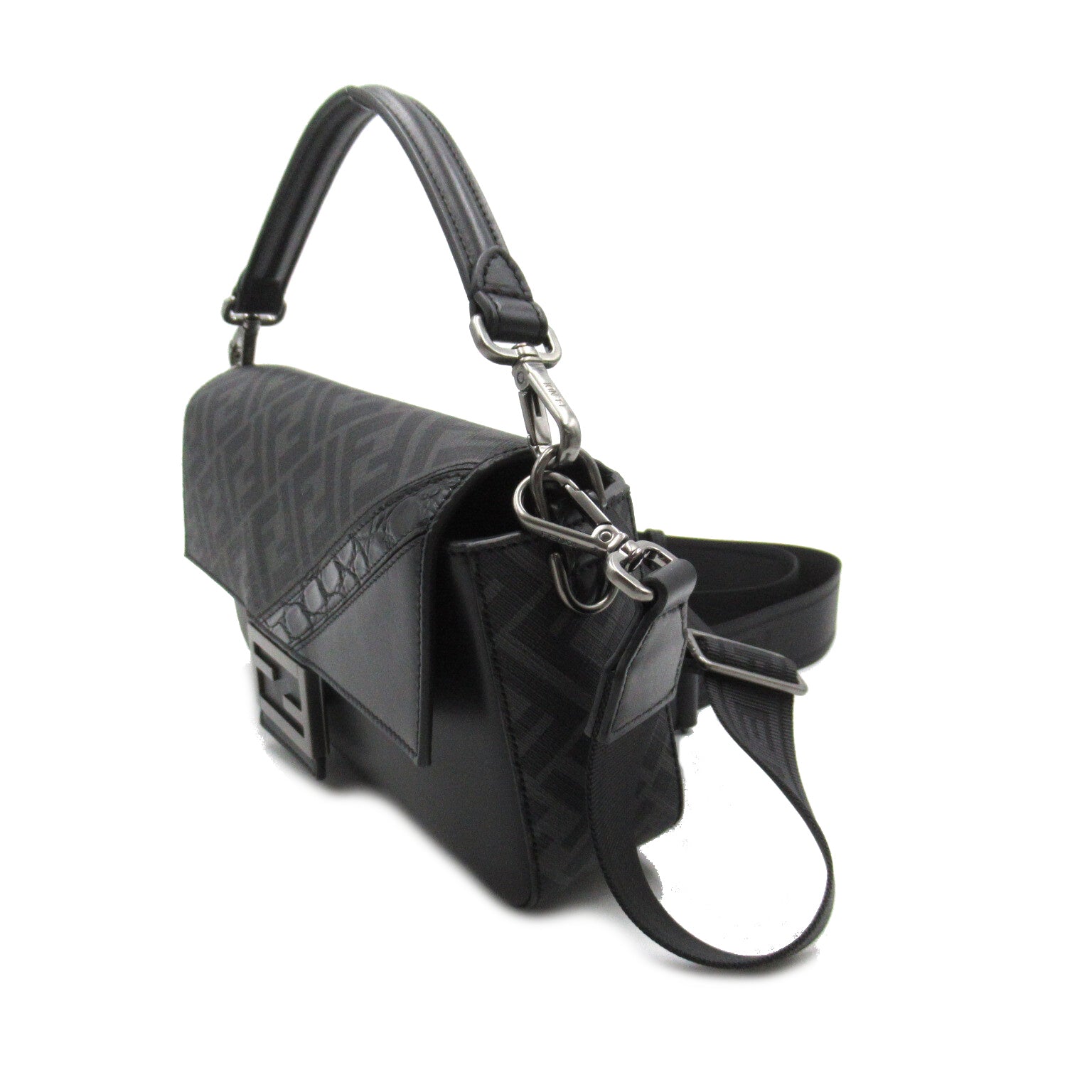 Fendi Fendi 2w Shoulder Shoulder Bag PVC Coated Canvas Leather  Black