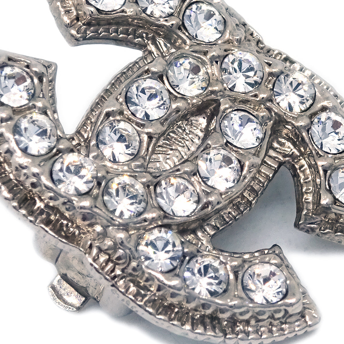 Chanel CC Rhinestone Earrings Clip-On Silver A12V
