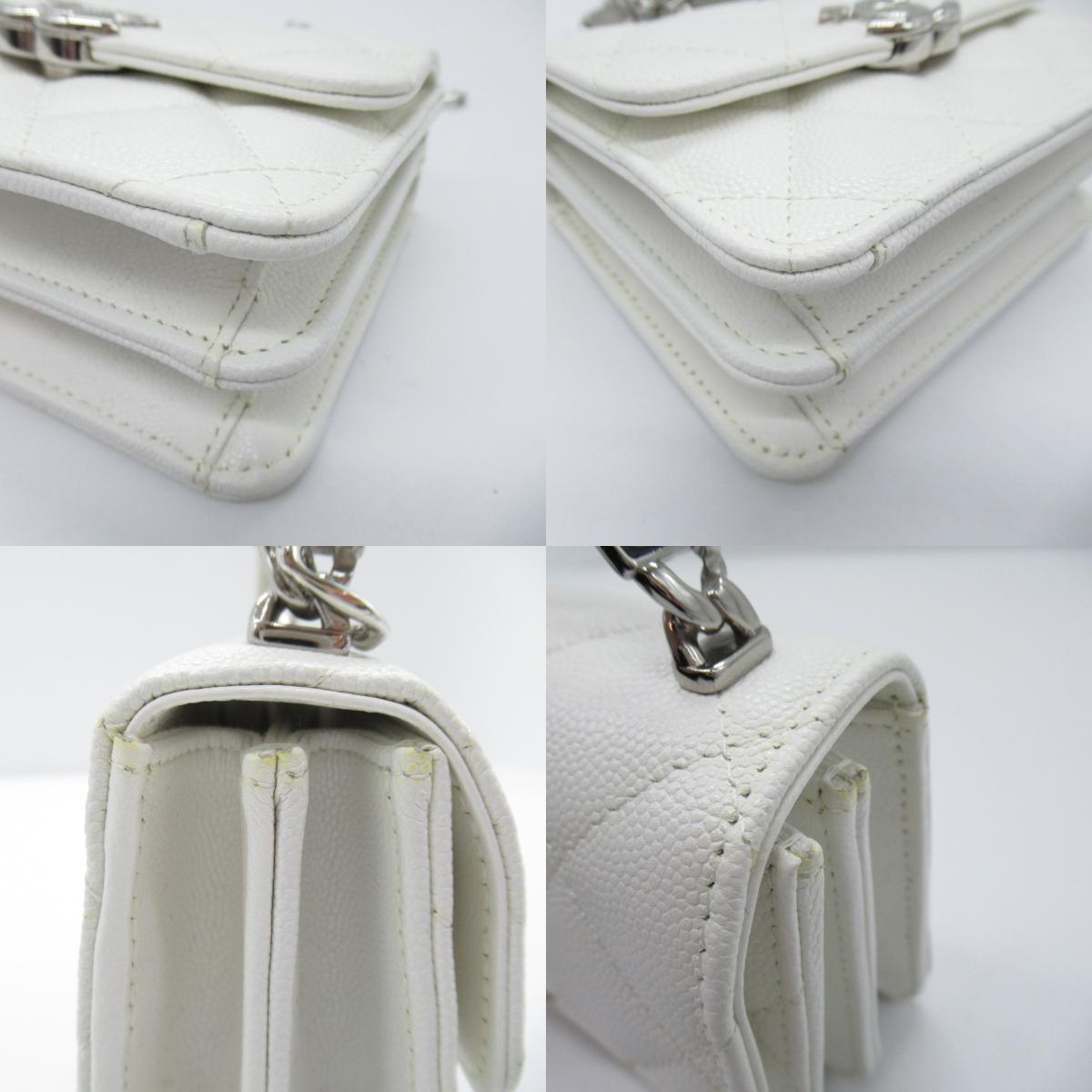 CHANEL Mini Chain Sder Bag Shoulder Bag Cabia S  White  AP2758