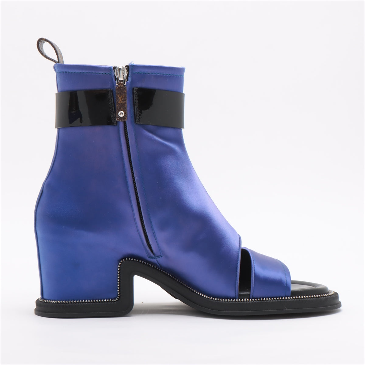 Louis Vuitton Moonlight Line 22 Years Saten x Leather Short Boots 38  Blue x Black NL0212