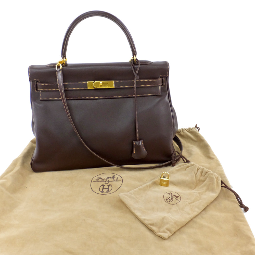 HERMES Hermes Kelly 35 Handbag Shoulder Strap G  Courchevel Dark Brown  0Z  Manufactured around 1996 Cadena Key  Women Wade