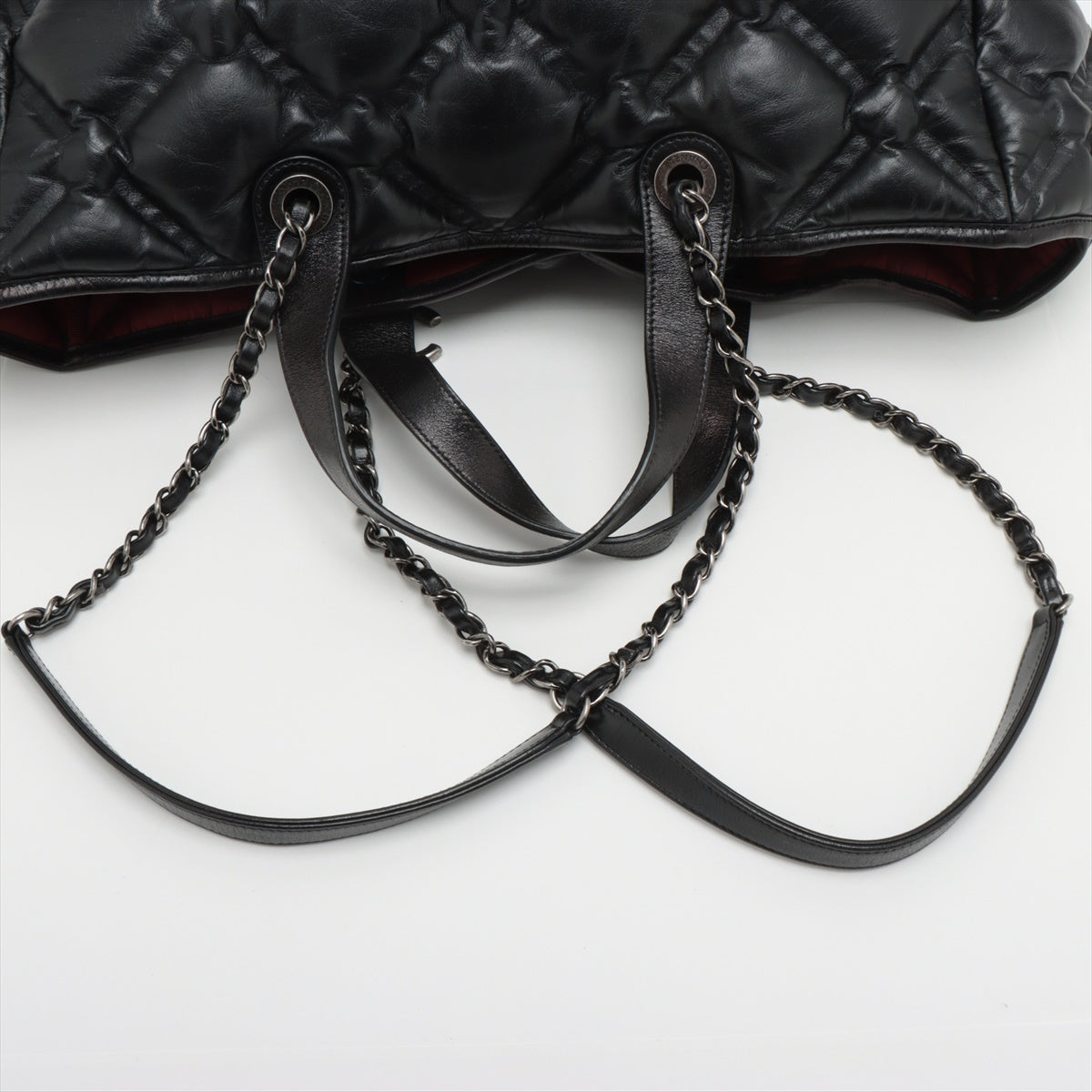 Chanel Bubble Kilt Leather Chain Top Bag Black Gummetal Gold  23rd