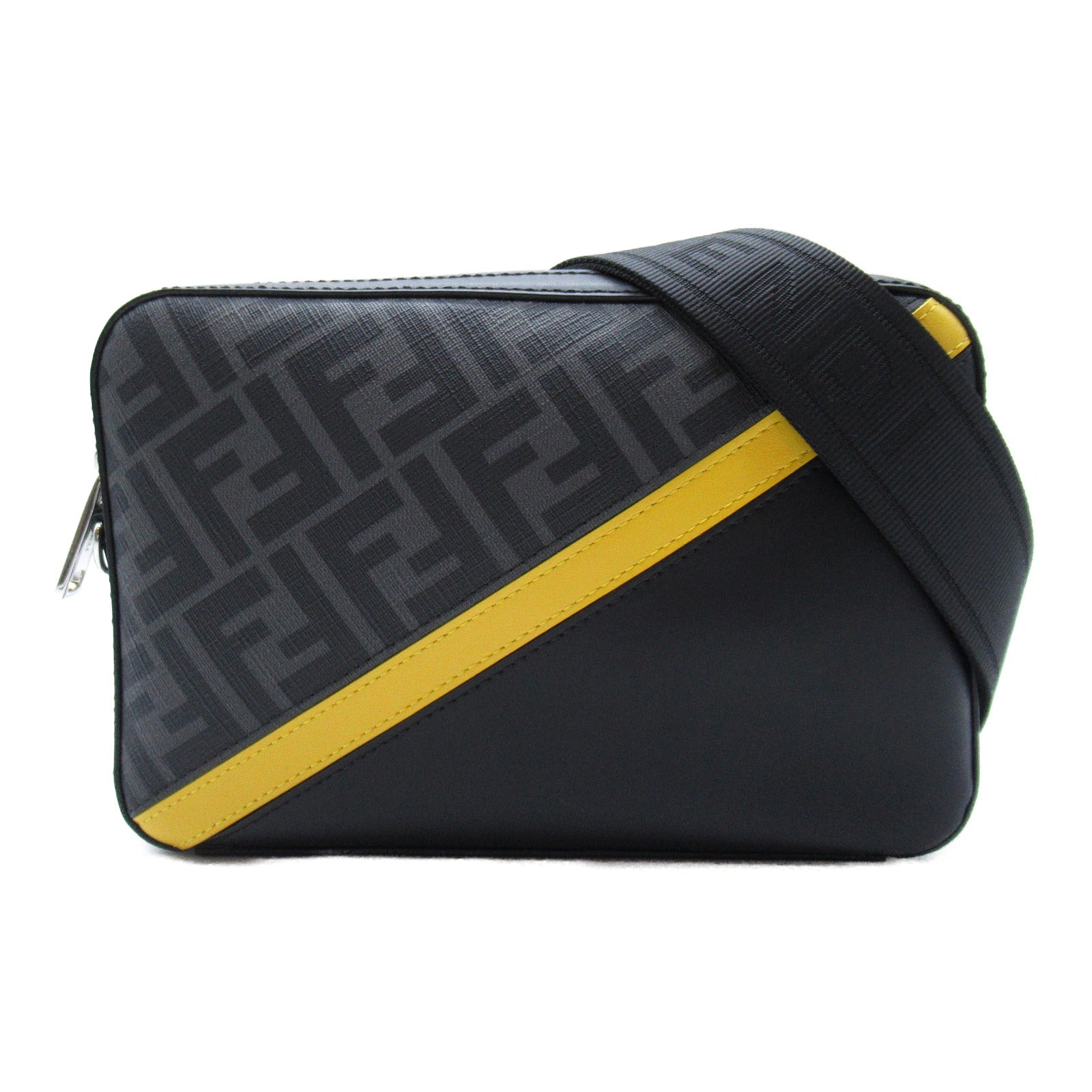 Fendi Fendi Diagonal Shoulder Bag Shoulder Bag PVC Coated Linen Men Black Yellow