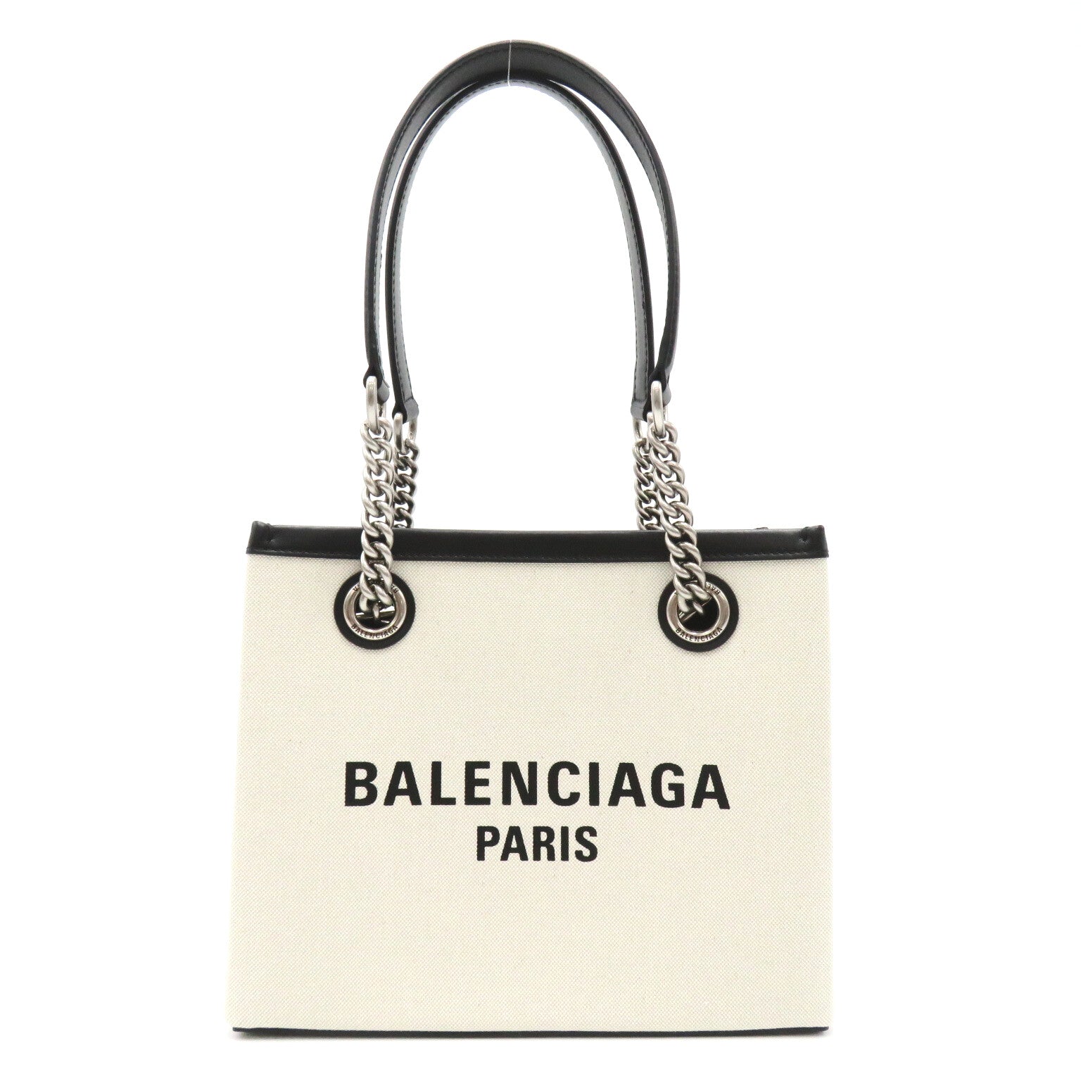 Balenciagaga BALENCIAGA Duty Free Small Tote Bag Cotton Leather  White/Black 759941 2AAOK