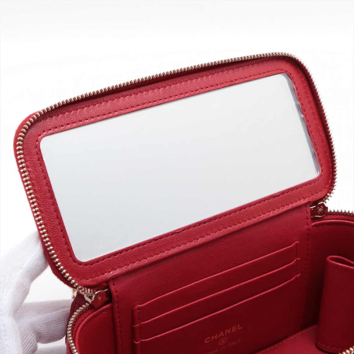 Chanel Lambskin  Chain Shoulder Bag Vanity Red Silver G