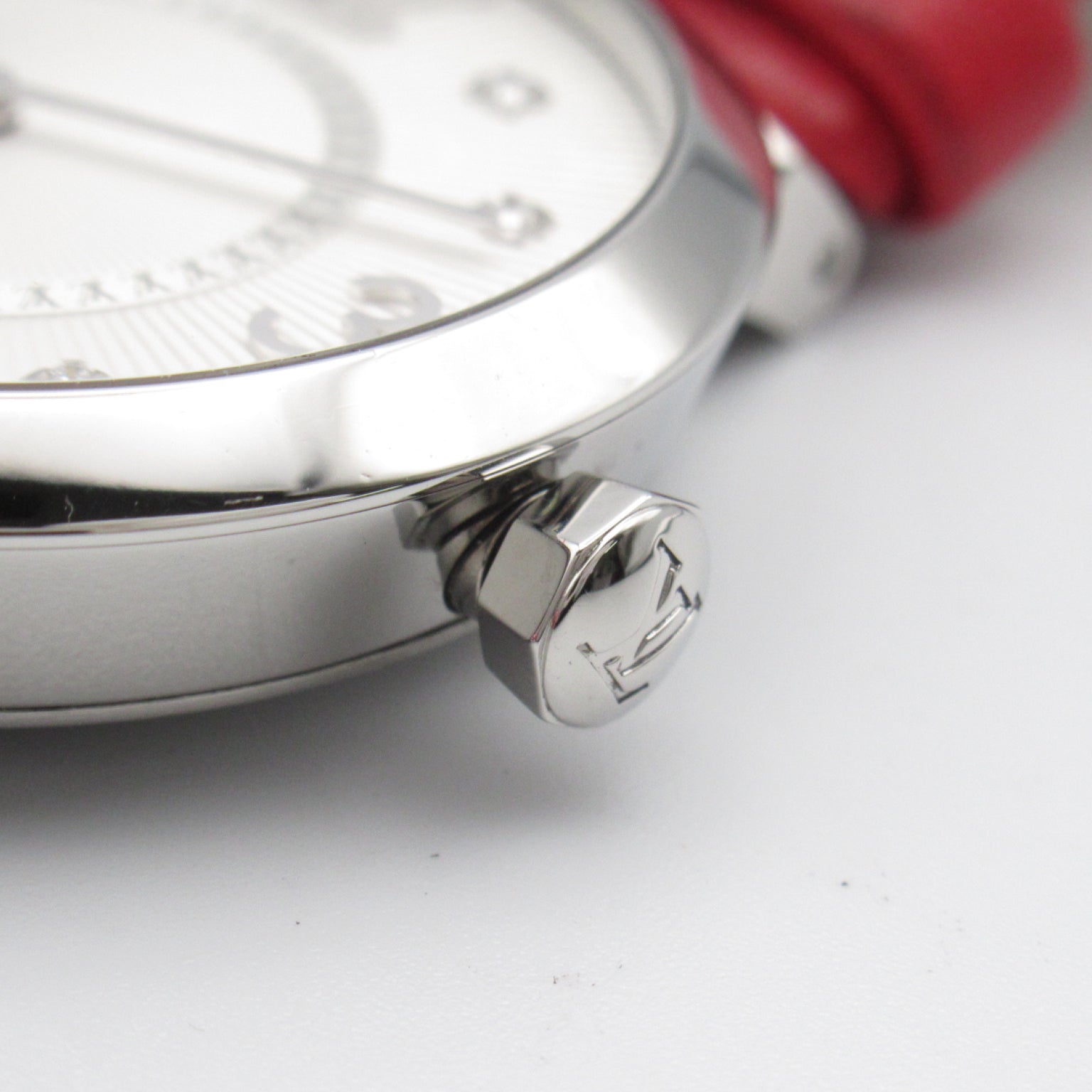 Louis Vuitton Tambour Slim MM 8P Diamond  Watch Stainless Steel Leather Belt  Silver  Q13MJ
