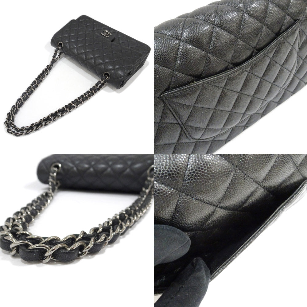 Chanel Matrasse 25 Classic Handbag W Flap Bag A01112 Black Silver  Green  S Caviar Skin Shoulder Bag