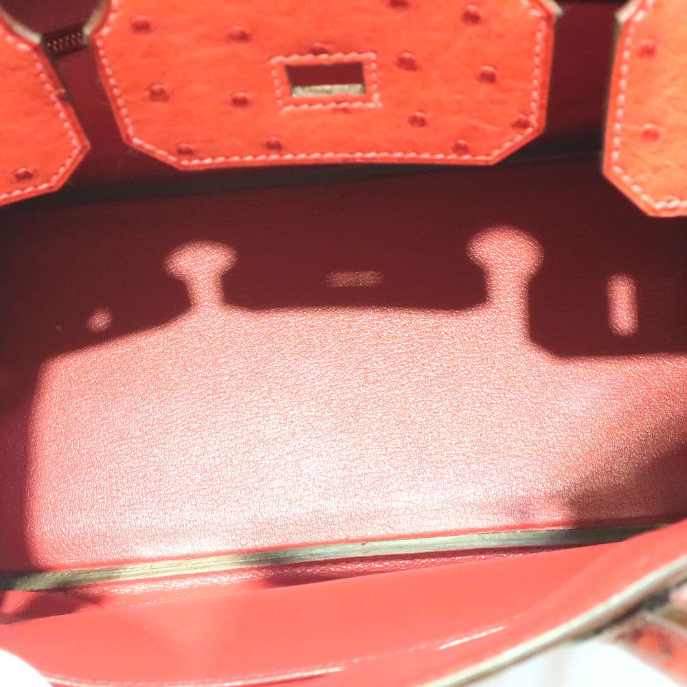 Hermes Birkin 30 Red Ostrich Silver G   M  Manufactured around 2009 Handbag  【Use unused】  Weda