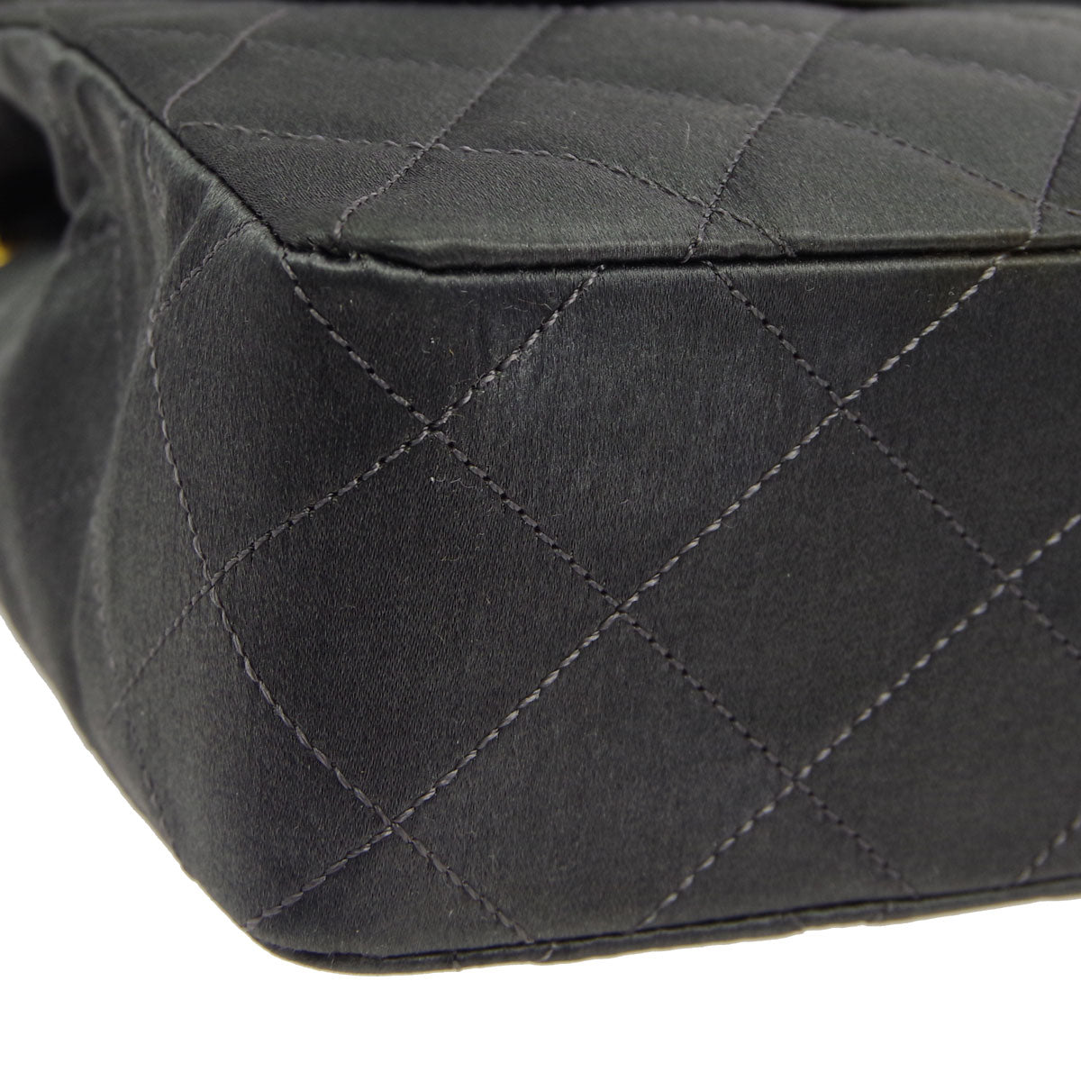 Chanel * 1989-1991 Gray Satin Border Flap Bag &amp; Pouch Set