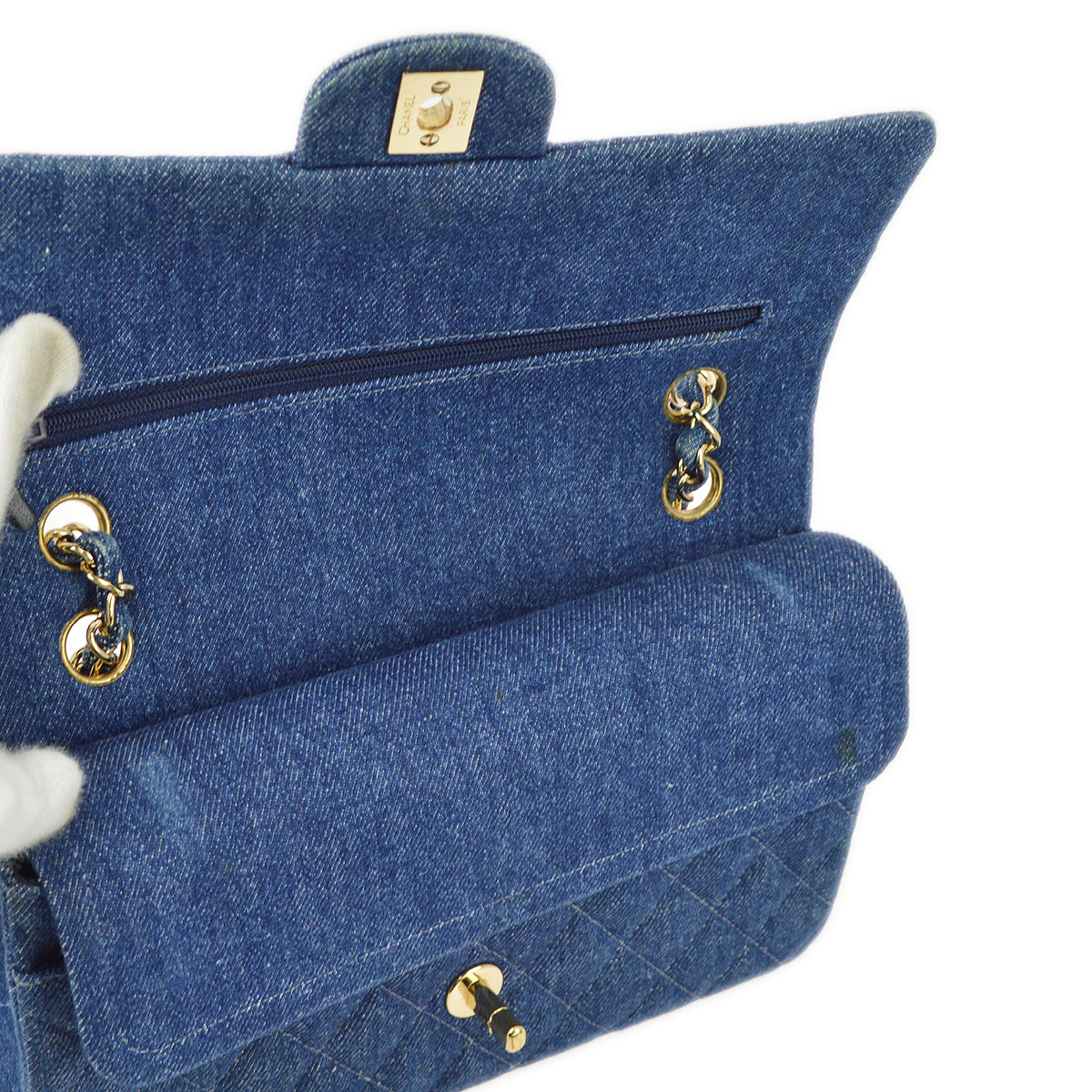 Chanel Blue Denim Medium Classic Double Flap Shoulder Bag