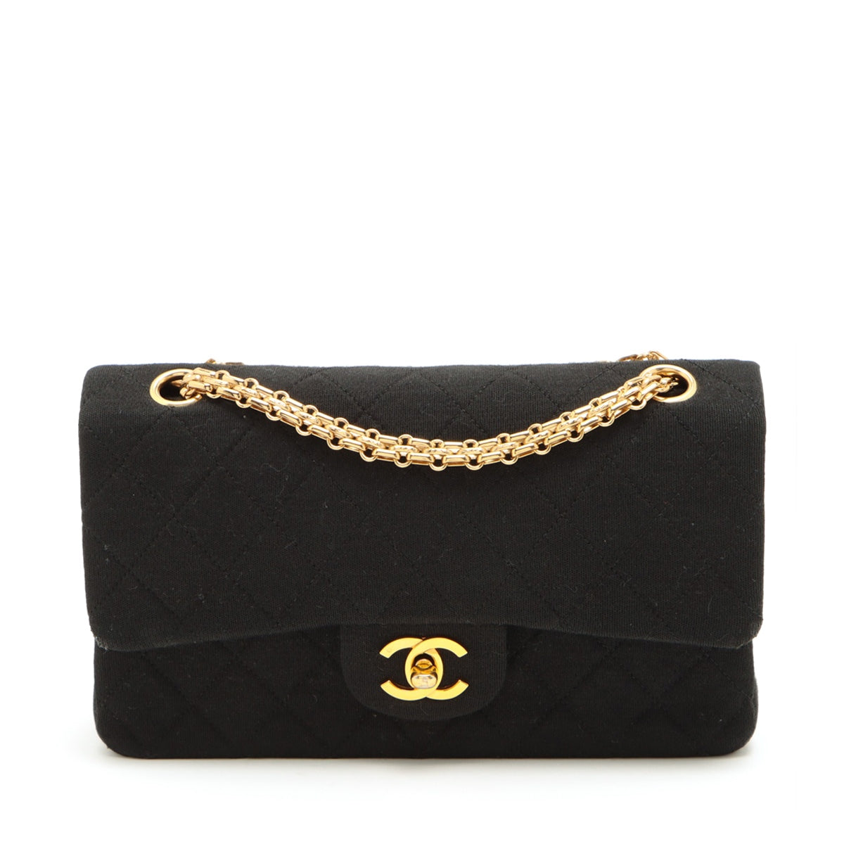 Chanel Matrasse Cotton Double Flap Double Chain Bag Black Gold  0st