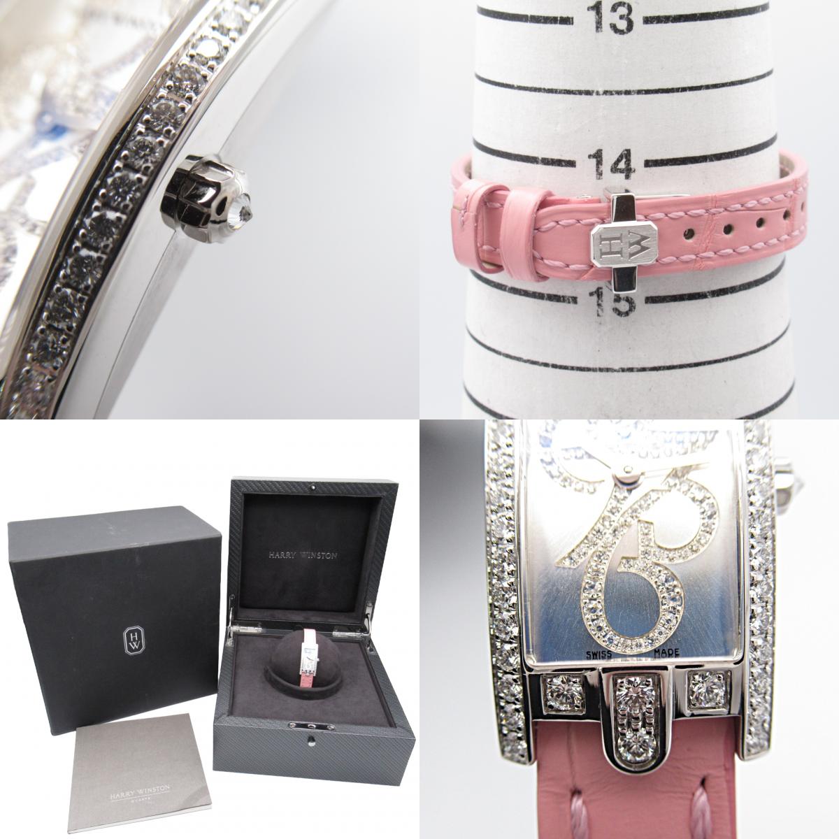 Harry Winston Harry Winston Avenue C Mini Diamond   Watch K18WG (White G) Leather Belt  Silver  AVCQHM16WW014