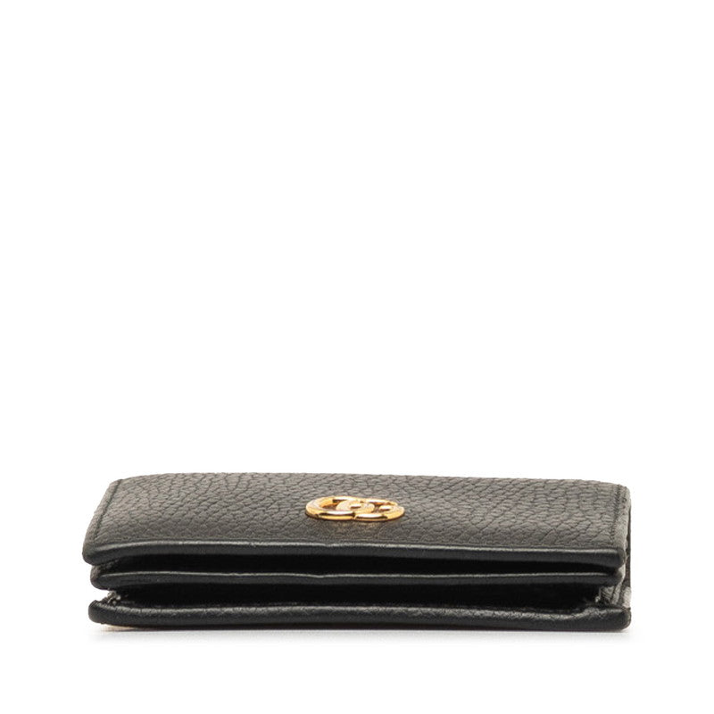 Gucci GG Marmont Double Fed Wallet Compact Wallet 456126 Black Gold Leather  Gucci