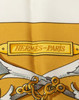 Hermes Carré 90 Le Mors A La Conetable White Yellow Multicolor Silk  Hermes