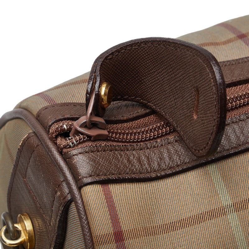 Burberry Check Boston Bag 旅行包 Carry Bag 棕色帆布皮革 BURBERRY