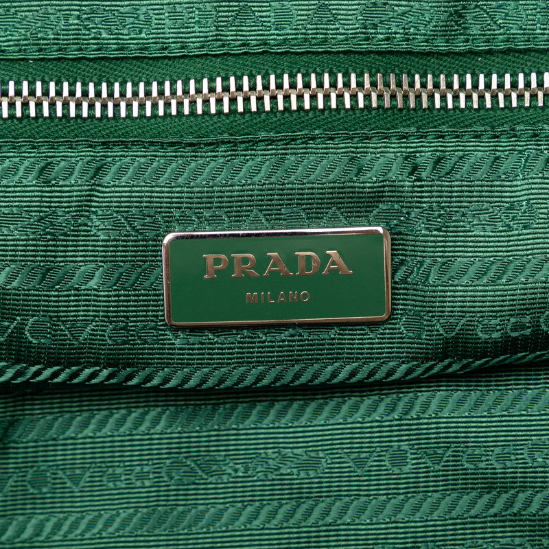 Prada Triangle Logo  Flower Motif Tote Bag 2WAY Blue Green Nylon Leather  Prada