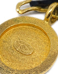 Chanel Bow Medallion Charm Rhinestone Pendant Necklace Gold Black 96P